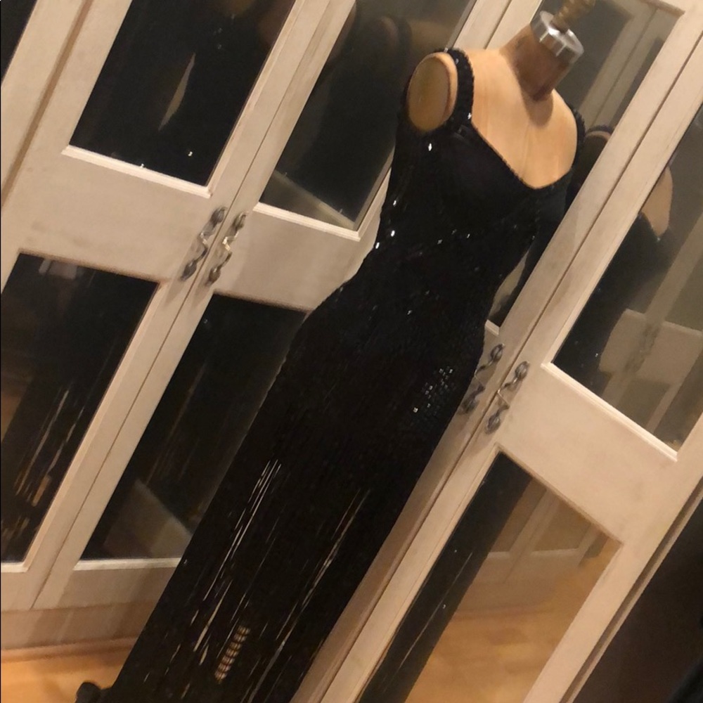HERVE LEGER Bandage Crystal Gown Strappy Fringe